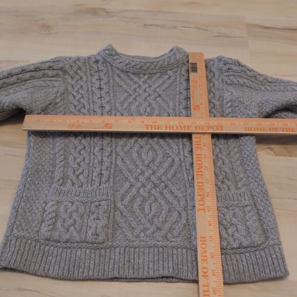 Aran Crafts Women M Sweater Cable Knit Merino Wool Pullover Gray Chunky Marled - Picture 11 of 12